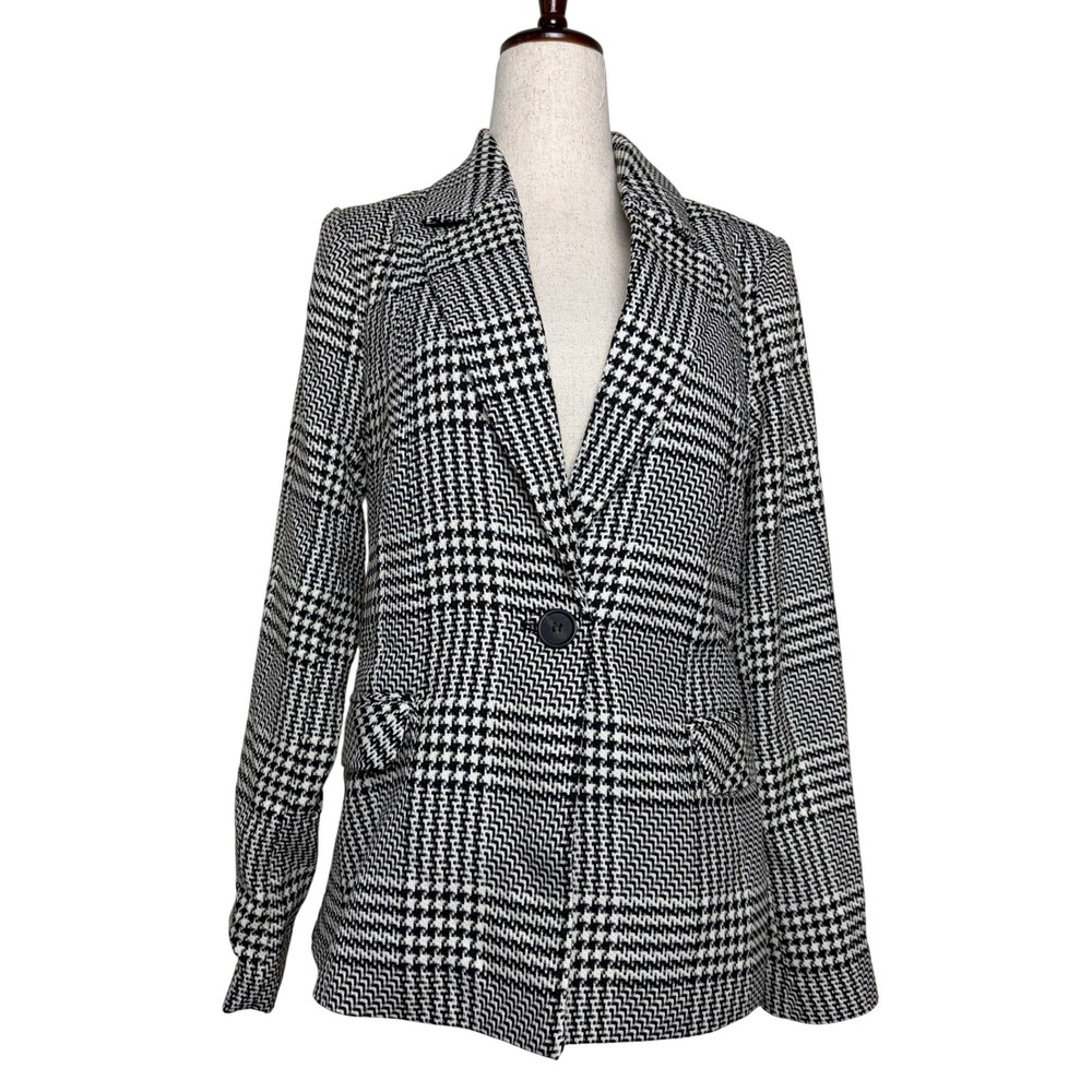 Skies Are Blue Plaid Blazer Cream Black Houndstooth Single Button NWT XS